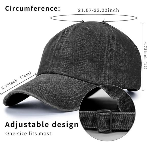 Baseball Cap Unisex Vintage Washed Distressed Cap,Retro Adjustable Dad Hats - Picture 4 of 6